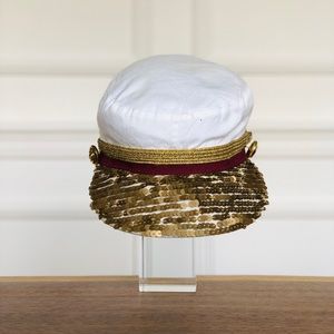Women's Gold Sequin Cap, Military Style Hat.